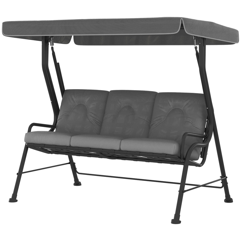 3-Person Patio Swing Chair with Canopy 3 Seater Porch Swing for Garden, Backyard, Poolside, Light Grey