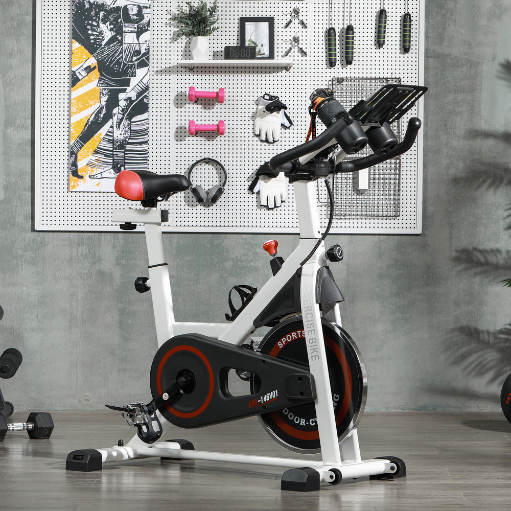 Adjustable Upright Exercise Bike with LCD Display, Adjustable Resistance, White