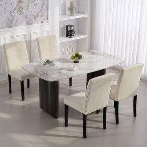 Set of 4 modern dining chairs with rubberwood legs and padded seats, beige