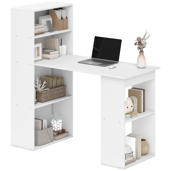 Modern computer desk with storage shelves, white