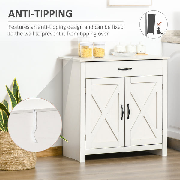 Storage buffet with sliding barn doors, distressed white