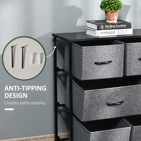 8-bin dresser storage tower with metal frame and fabric drawers