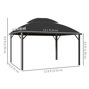 13' x 10' Gazebo, Double-Roof Outdoor Shelter with Curtains and Aluminum Frame, Black