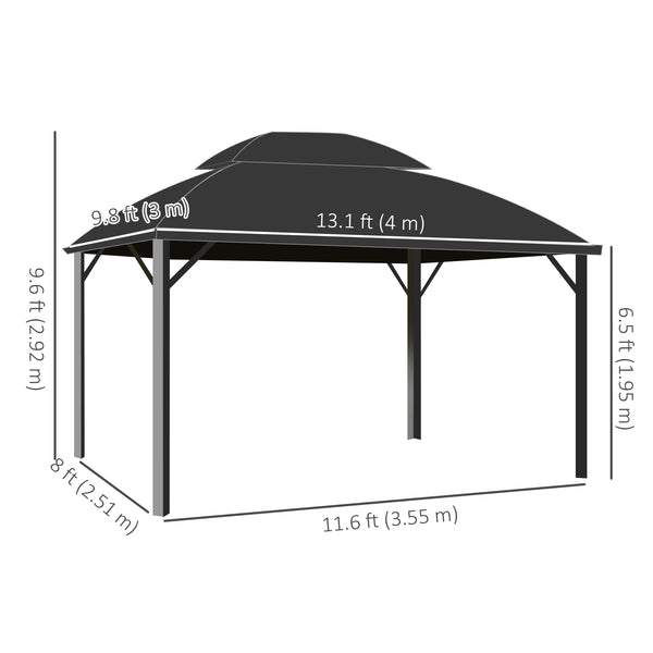 13' x 10' Gazebo, Double-Roof Outdoor Shelter with Curtains and Aluminum Frame, Black