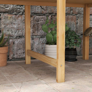 Raised wooden planter with drainage holes for vegetables, natural