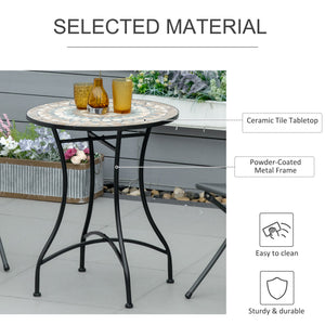 Mosaic Patio Table, Round Coffee Table with Metal Frame, Garden Furniture for Outdoor, Poolside, Green