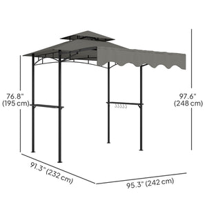 8' x 5' Grill Gazebo, Double Tiered Barbecue Grill Gazebo Shelter with Side Awning, 2 Side Shelves, 6 Hooks, Light Grey