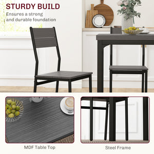 3-piece dining set for 2 with metal legs, grey wood effect