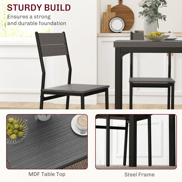 3-piece dining set for 2 with metal legs, grey wood effect