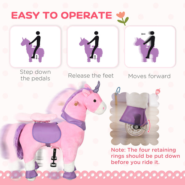 Mechanical pony toy with wheels, pink