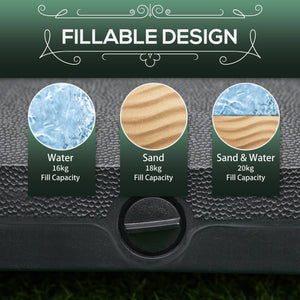 Portable Square Umbrella Base with Weights with Casters, Water or Sand Filled, for 0.75'' and 1.5'' Poles, Black