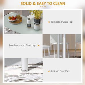 Modern 4 Person Dining Table Set, Space Saving with Rectangular Tabletop and Steel Frame, White