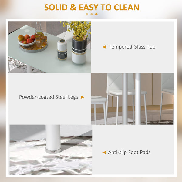 Modern 4 Person Dining Table Set, Space Saving with Rectangular Tabletop and Steel Frame, White