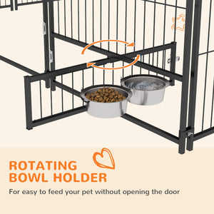 Enclosure with awning and rotating bowls, coffee color