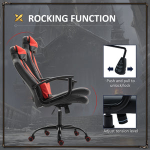 PU leather office chair, swivel, with lumbar support and cushion, red.