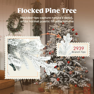 Decorative 7ft artificial snow-covered Christmas tree, easy assembly