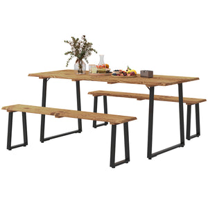 6-person picnic table and bench set with 5cm parasol hole, slatted top and steel frame 