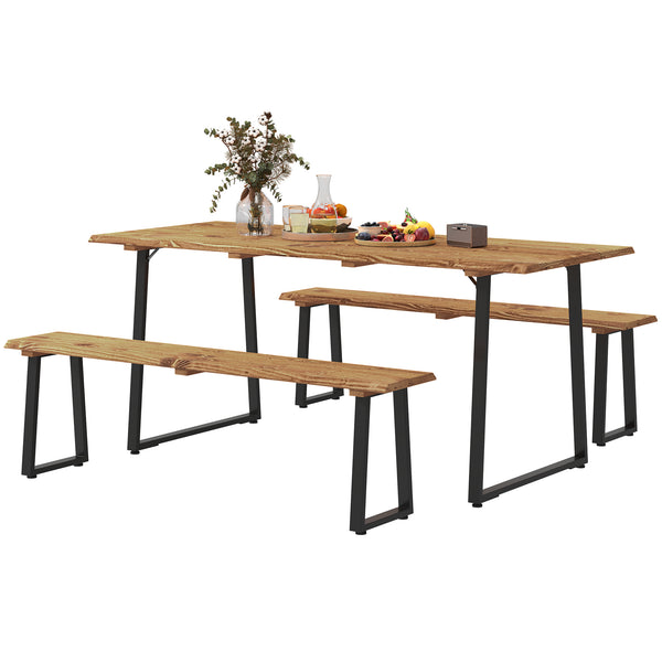 6-person picnic table and bench set with 5cm parasol hole, slatted top and steel frame 