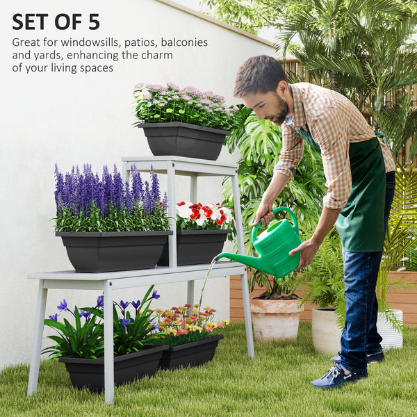Set of 5 elongated rectangular flower pots, black