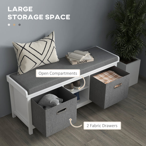 Shoe storage bench with seat and drawers, white