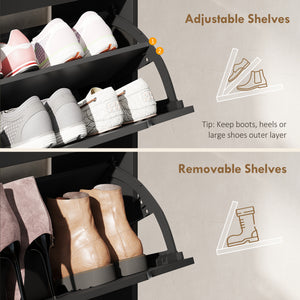 Black shoe cabinet with 2 tilt drawers and top drawer – Holds up to 12 pairs