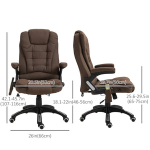 Reclining massage office chair with high back and swivel casters, brown