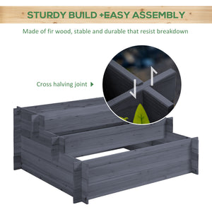 Three-tier raised wooden planter, grey