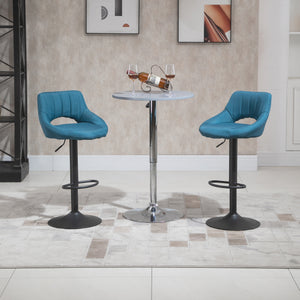 Set of 2 linen-covered bar stools, blue