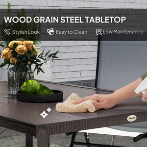 Outdoor dining table with parasol hole, dark brown