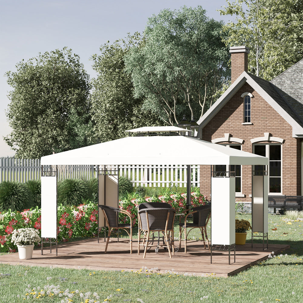 10' x 13' Outdoor Gazebo, Double Roof Patio Gazebo Canopy Shelter with Screen Decorate Corner Frame, White