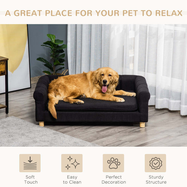 Modern Pet Sofa for Medium or Large Pets with Removable Seat Cushion, Black