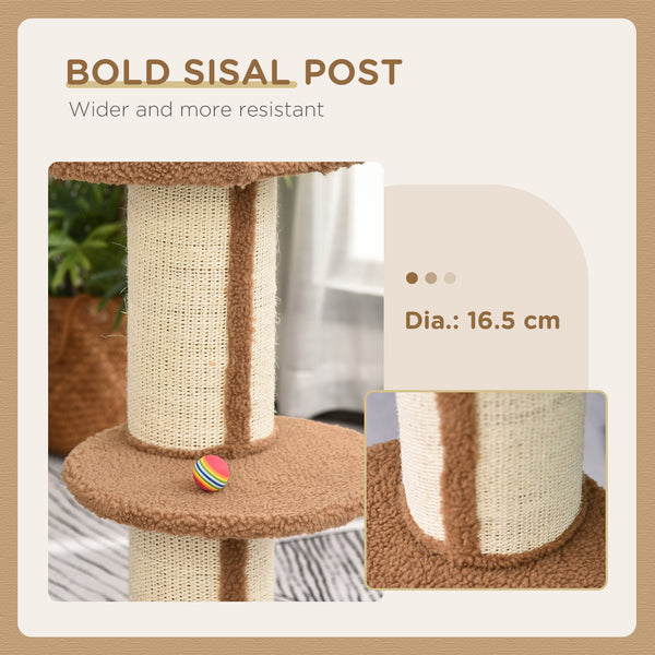 Cat tree with sisal mat, scratching post, basket, cushion and perch, brown
