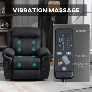 Manual recliner chair with vibration massage, black