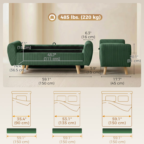 59" corduroy storage bench, dark green
