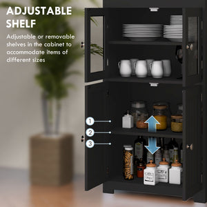Sideboard with shelf, 4 doors with adjustable shelf, black
