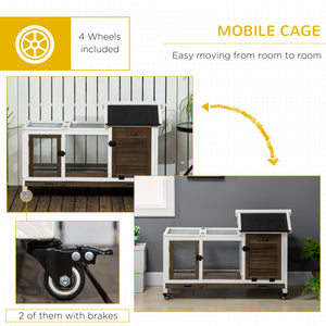 Rabbit hutch with wheels, ramp, run, and tray for indoor and outdoor use