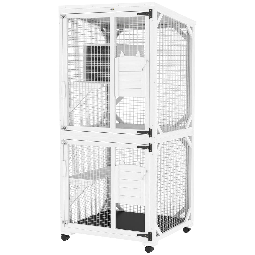 Raised enclosure with wheels, resting tray, water-resistant, white