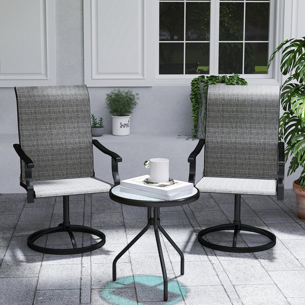 Set of 2 Outdoor Swivel Dining Chairs, High Back, All-Weather Mesh, Gray