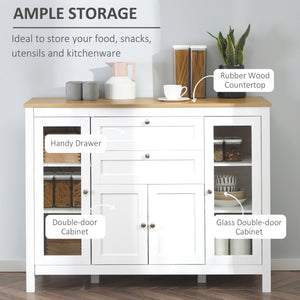 Sideboard with 2 drawers, 3 cupboards, glass doors and adjustable shelves, white