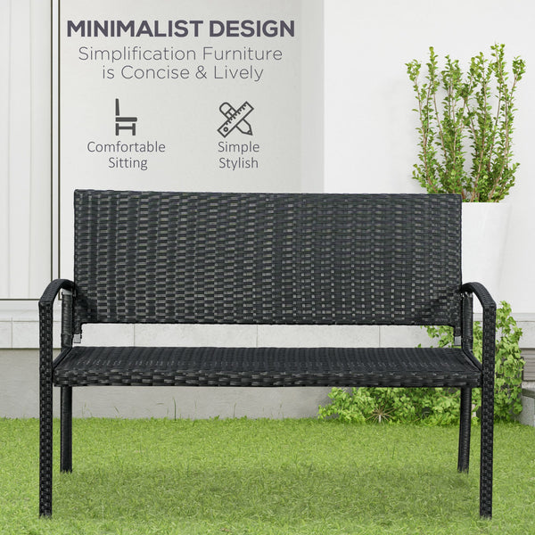 Two-seater garden bench in hand-woven rattan, black