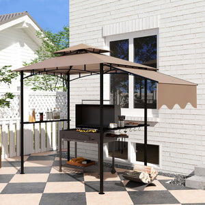 Two-tier barbecue gazebo with side awning, 2 side shelves and 6 hooks