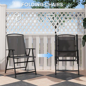 5 Piece Outdoor Dining Set with Glass Table and 4 Mesh Folding Chairs, Small Garden Furniture, Grey