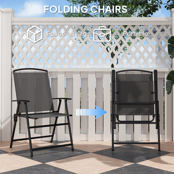 5 Piece Outdoor Dining Set with Glass Table and 4 Mesh Folding Chairs, Small Garden Furniture, Grey