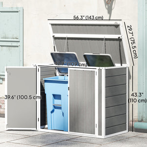 Garden shed for outdoor horizontal bin with chain lid, grey