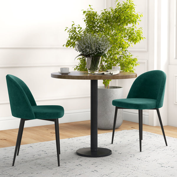 Set of 2 green velvet-upholstered, mid-back chairs