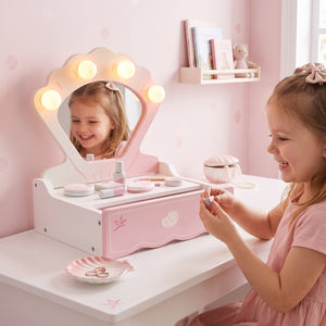 Children's vanity table with lighted mirror, drawer and 8 accessories