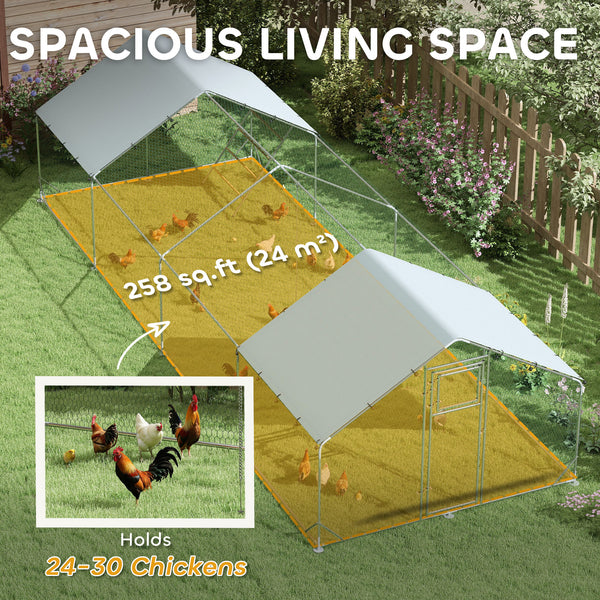 Large metal chicken coop with waterproof and UV-resistant cover