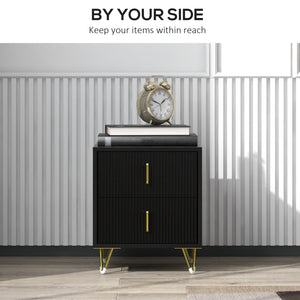 Modern bedside table with 2 drawers and metal legs, black