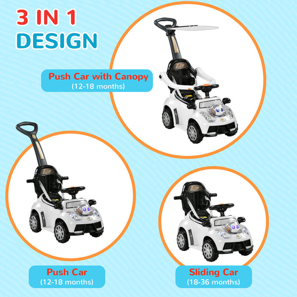 3 in 1 Push Car for Kids, White