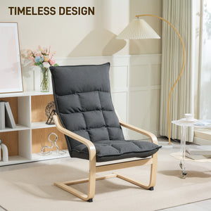 Upholstered accent chair with curved legs and armrests, dark gray